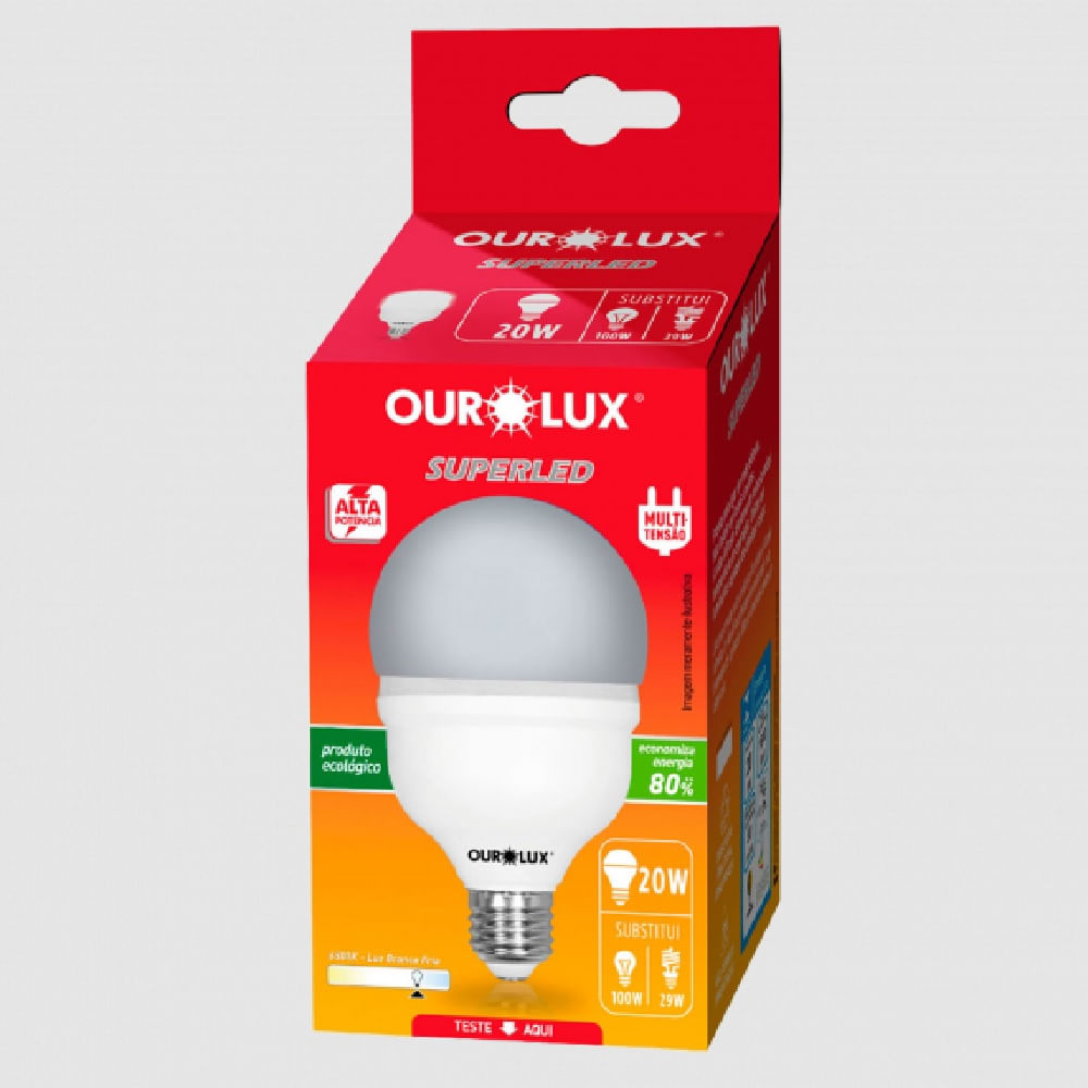 Lâmpada Led Alta Potência 20W E27 6500K Ourolux