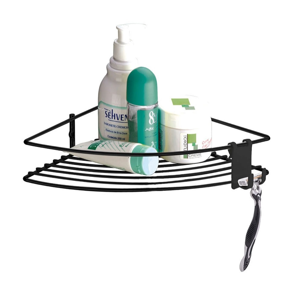 Suporte Porta Shampoo de Canto Preto Fosco Future